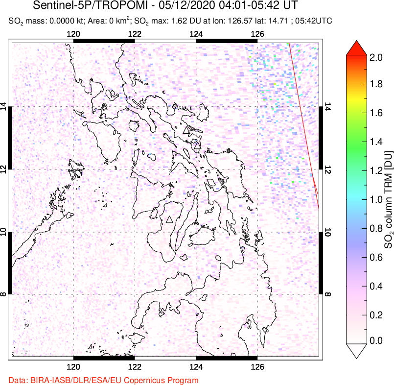 A sulfur dioxide image over Philippines on May 12, 2020.