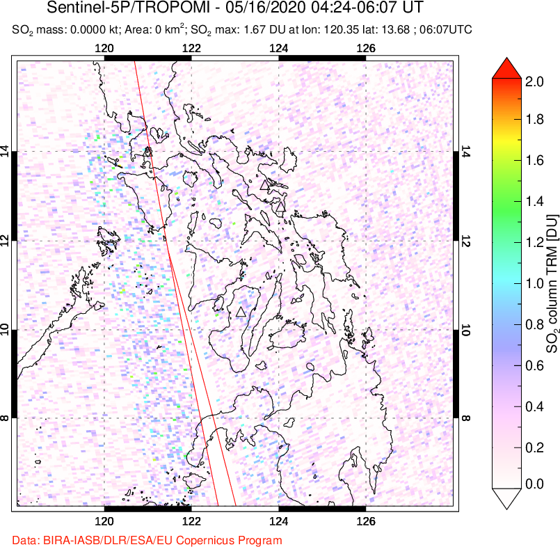 A sulfur dioxide image over Philippines on May 16, 2020.