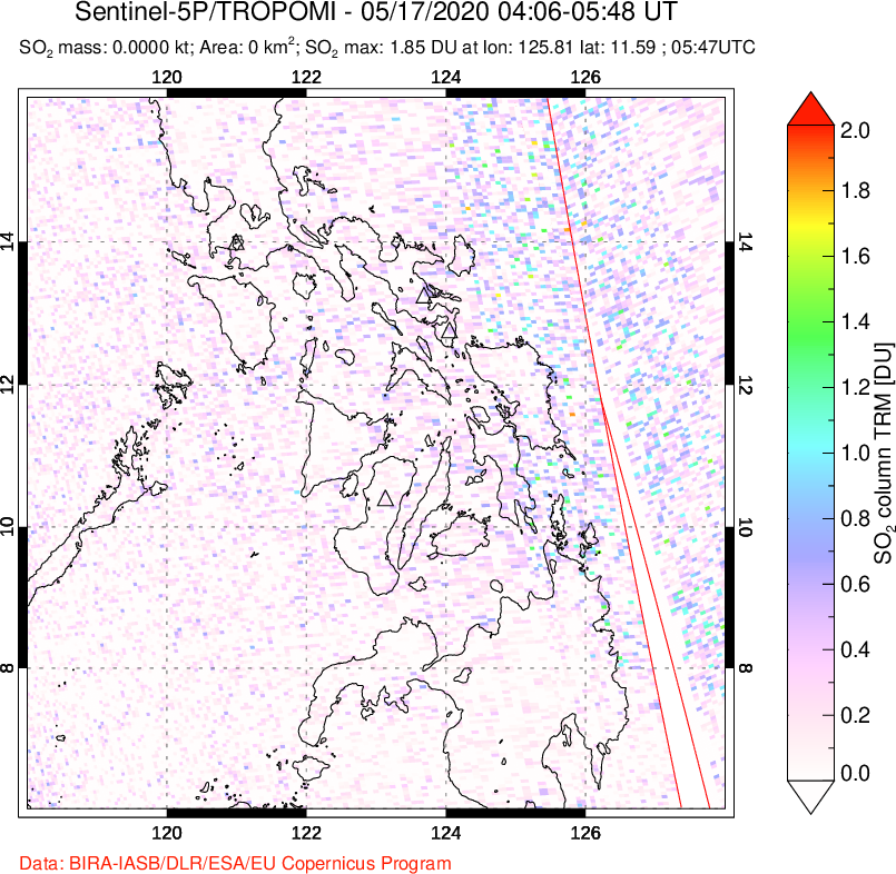 A sulfur dioxide image over Philippines on May 17, 2020.