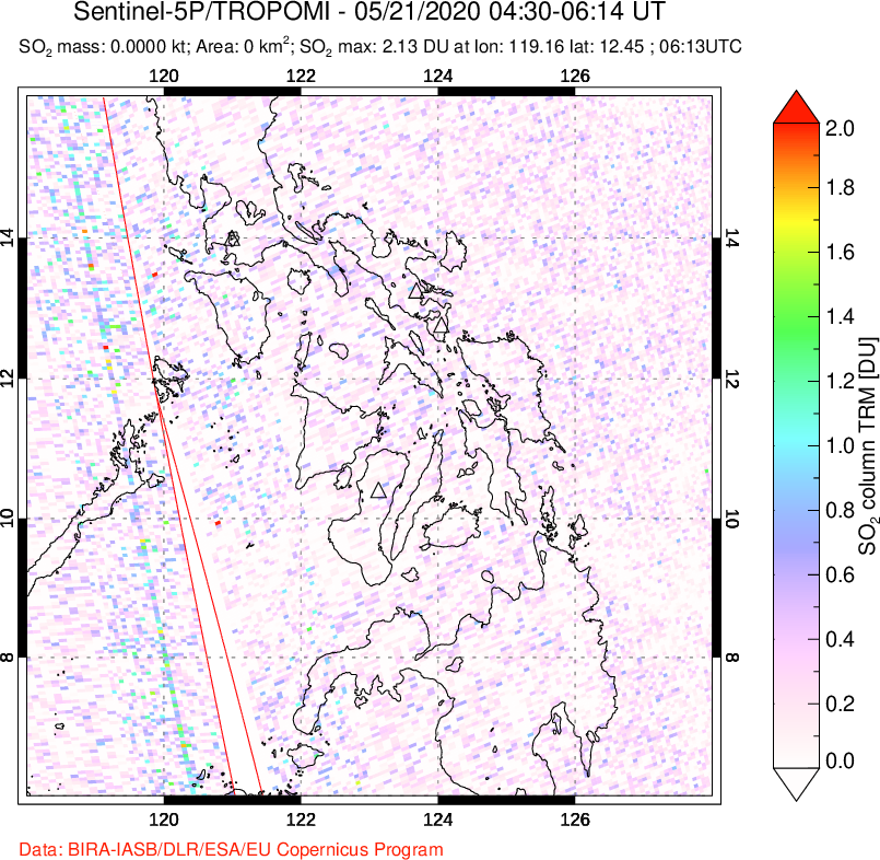 A sulfur dioxide image over Philippines on May 21, 2020.