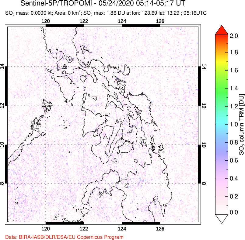 A sulfur dioxide image over Philippines on May 24, 2020.