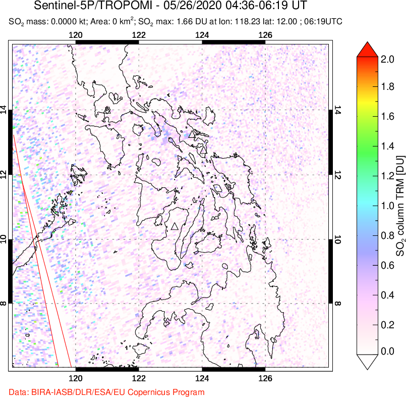 A sulfur dioxide image over Philippines on May 26, 2020.