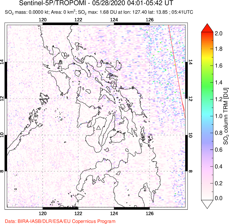 A sulfur dioxide image over Philippines on May 28, 2020.