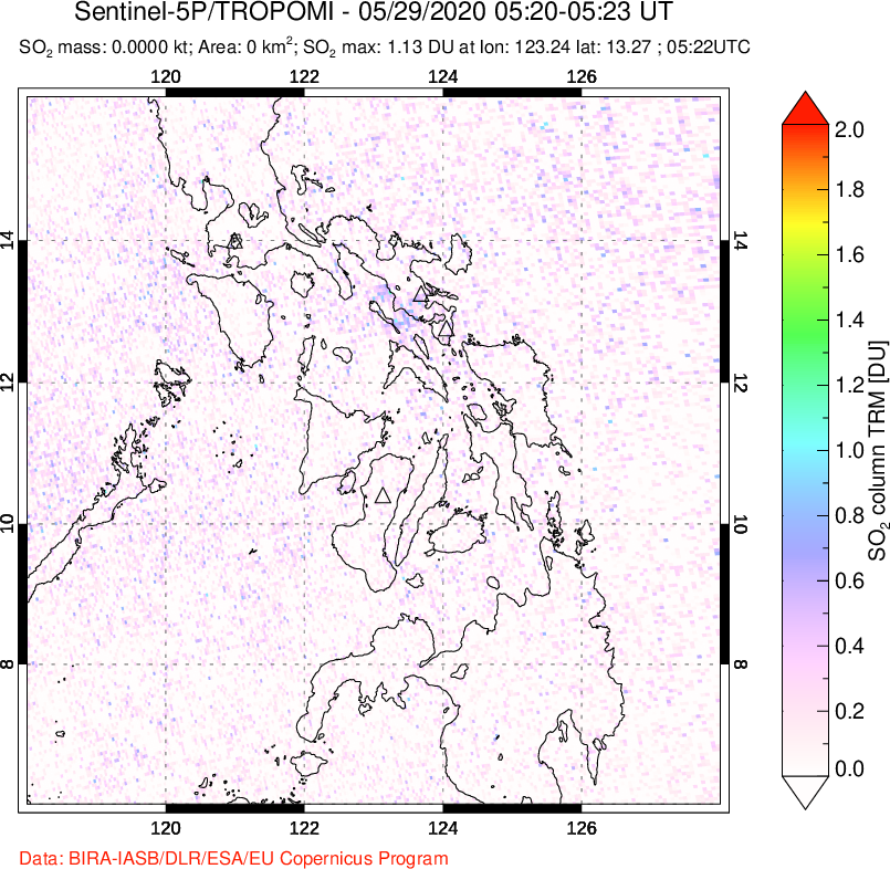 A sulfur dioxide image over Philippines on May 29, 2020.