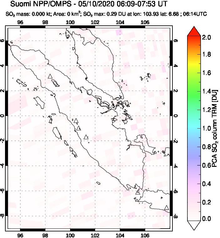 A sulfur dioxide image over Sumatra, Indonesia on May 10, 2020.