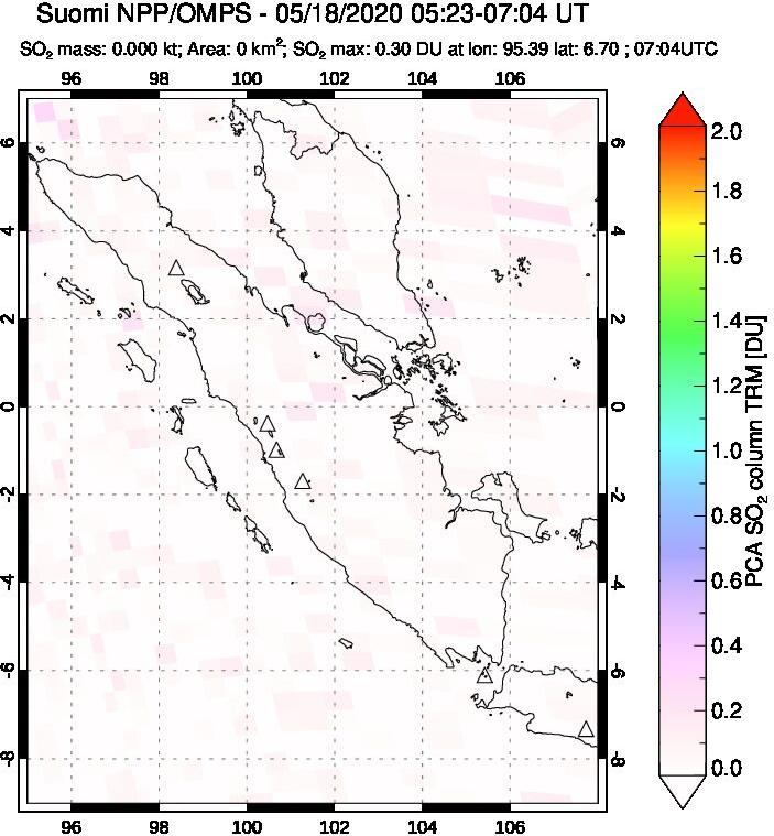A sulfur dioxide image over Sumatra, Indonesia on May 18, 2020.