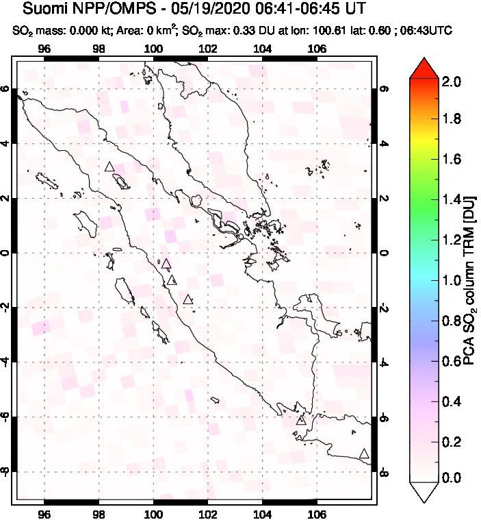 A sulfur dioxide image over Sumatra, Indonesia on May 19, 2020.