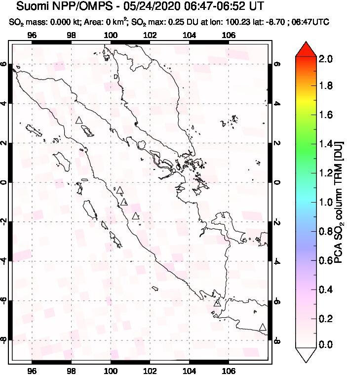 A sulfur dioxide image over Sumatra, Indonesia on May 24, 2020.