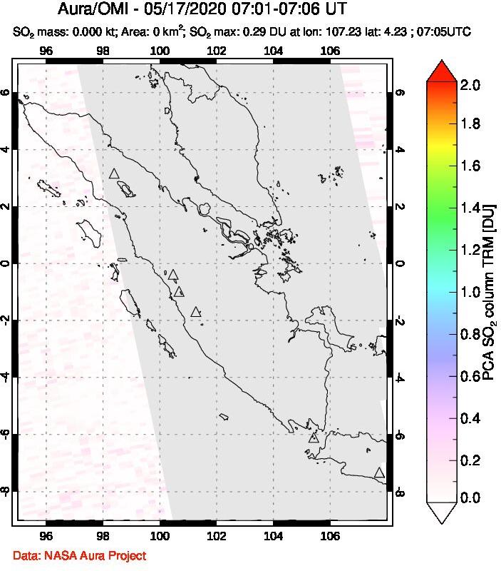 A sulfur dioxide image over Sumatra, Indonesia on May 17, 2020.