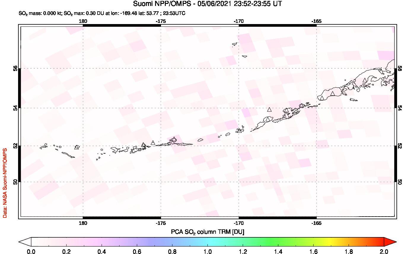 A sulfur dioxide image over Aleutian Islands, Alaska, USA on May 06, 2021.