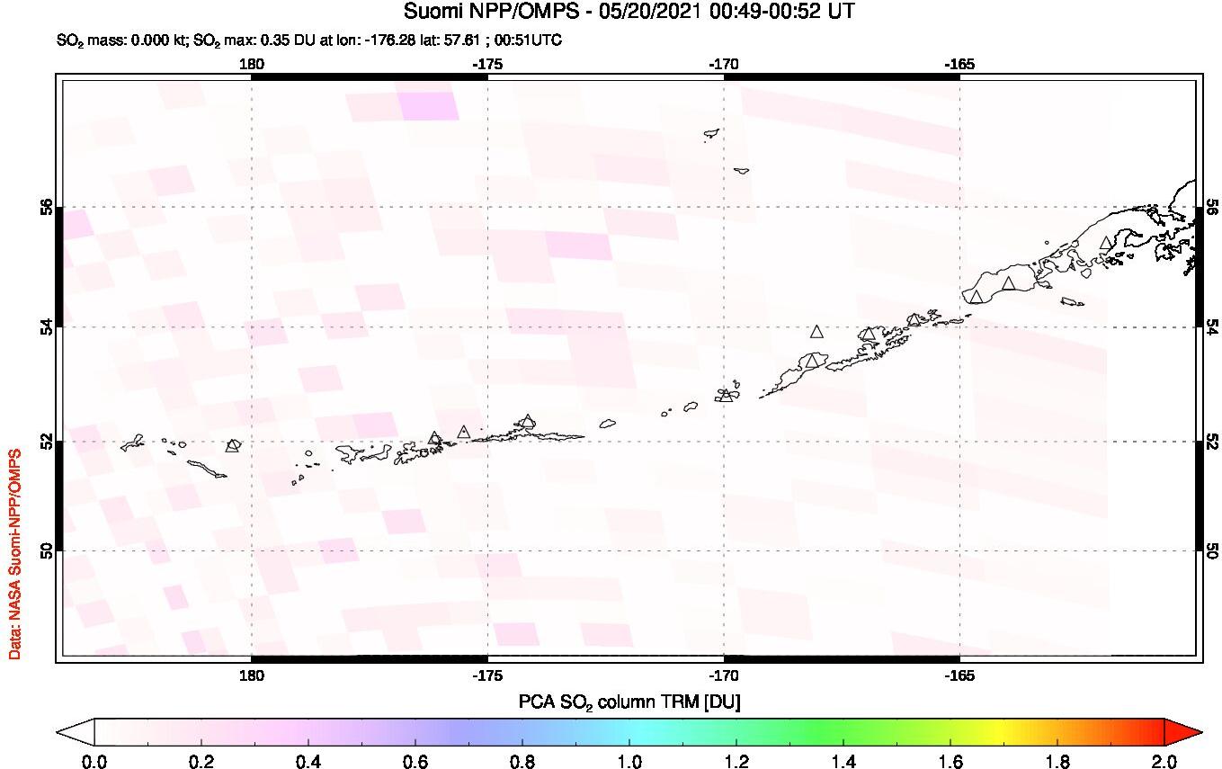 A sulfur dioxide image over Aleutian Islands, Alaska, USA on May 20, 2021.