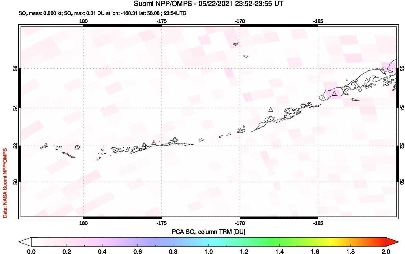 A sulfur dioxide image over Aleutian Islands, Alaska, USA on May 22, 2021.