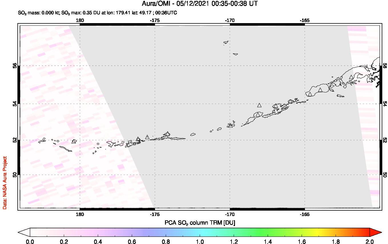 A sulfur dioxide image over Aleutian Islands, Alaska, USA on May 12, 2021.