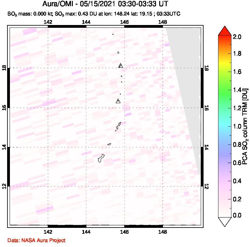 A sulfur dioxide image over Anatahan, Mariana Islands on May 15, 2021.
