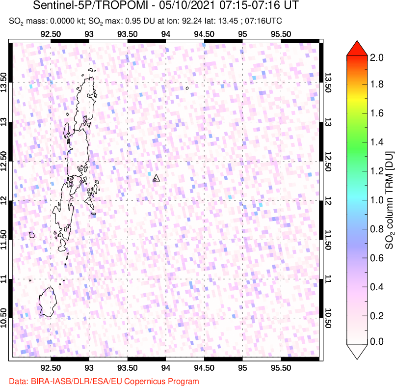 A sulfur dioxide image over Andaman Islands, Indian Ocean on May 10, 2021.