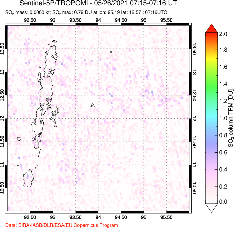 A sulfur dioxide image over Andaman Islands, Indian Ocean on May 26, 2021.