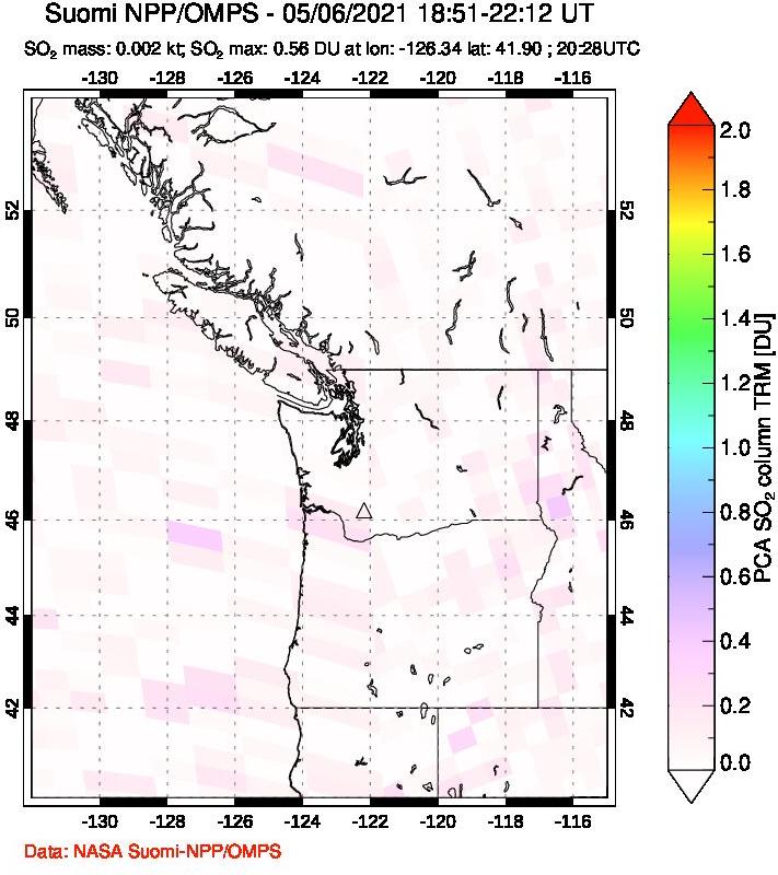 A sulfur dioxide image over Cascade Range, USA on May 06, 2021.