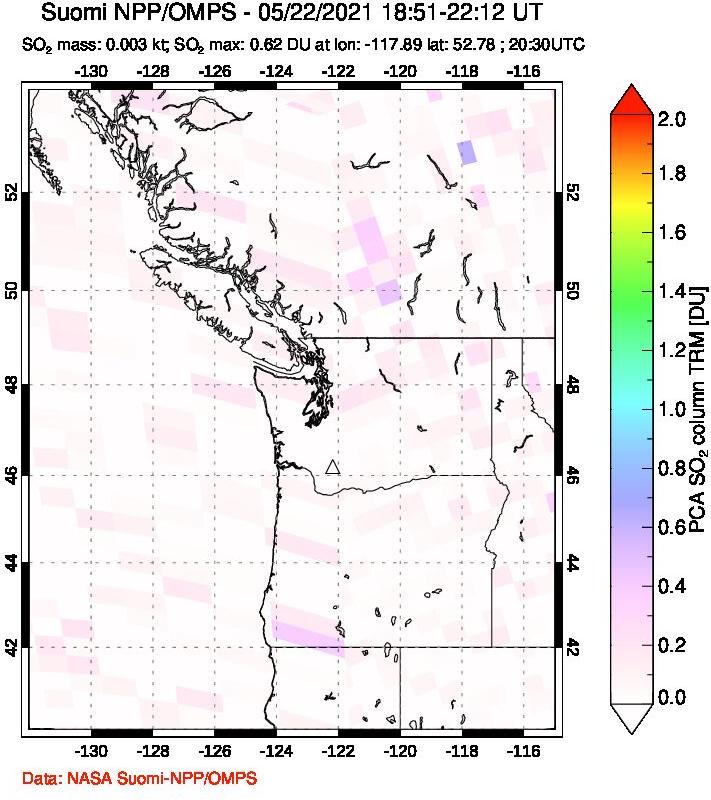 A sulfur dioxide image over Cascade Range, USA on May 22, 2021.