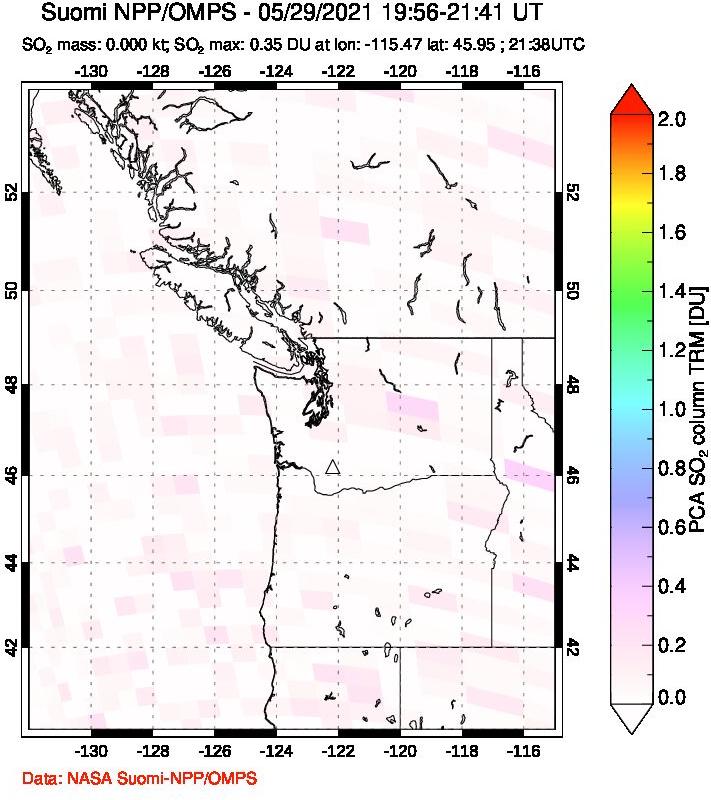 A sulfur dioxide image over Cascade Range, USA on May 29, 2021.