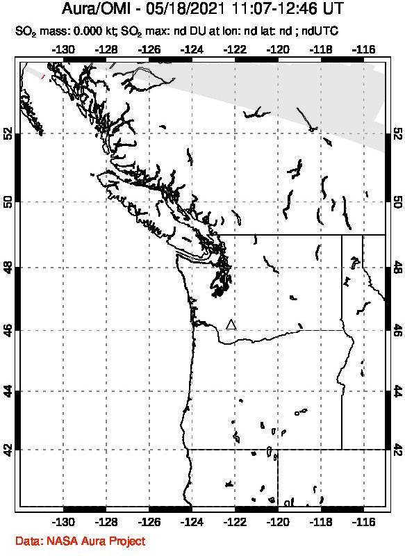 A sulfur dioxide image over Cascade Range, USA on May 18, 2021.