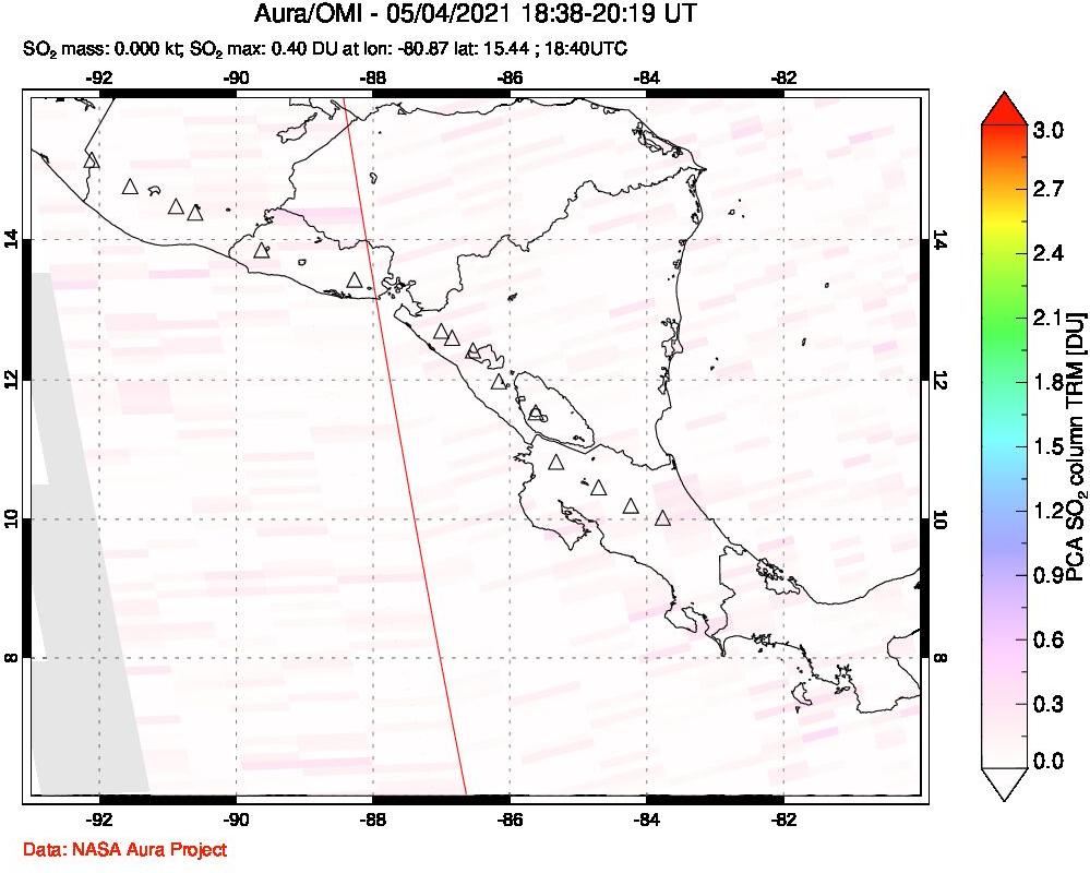 A sulfur dioxide image over Central America on May 04, 2021.
