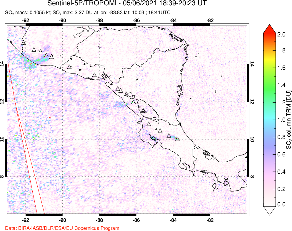 A sulfur dioxide image over Central America on May 06, 2021.