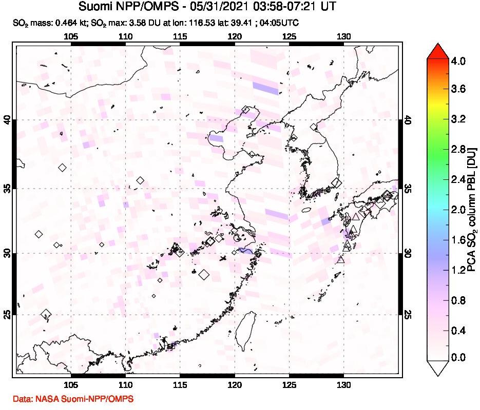 A sulfur dioxide image over Eastern China on May 31, 2021.