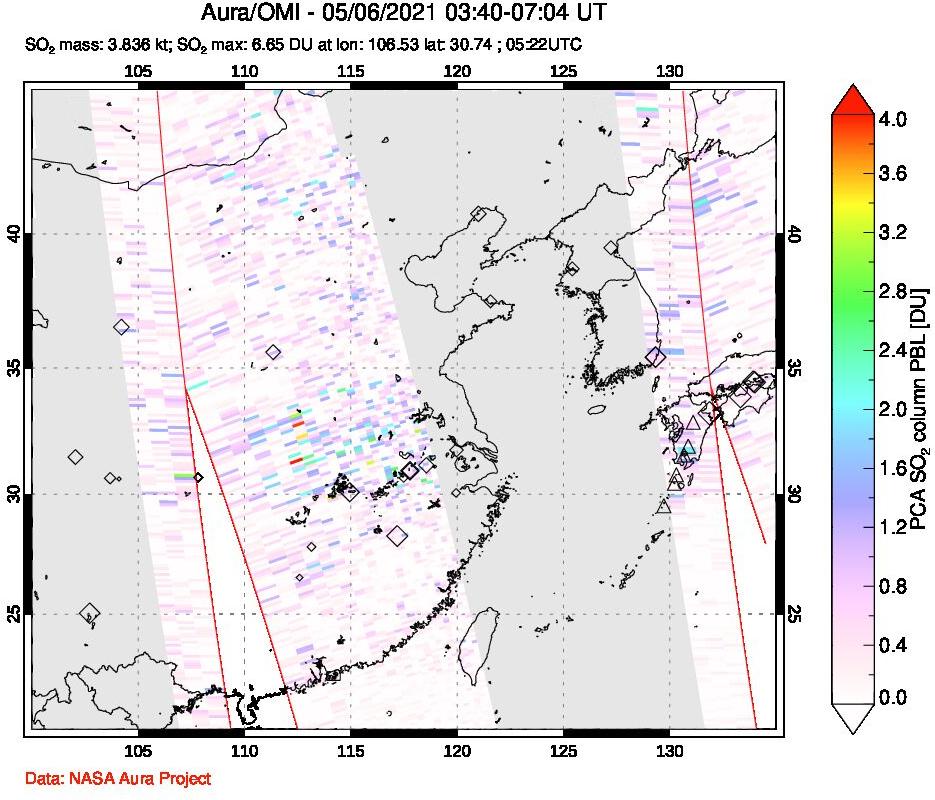 A sulfur dioxide image over Eastern China on May 06, 2021.