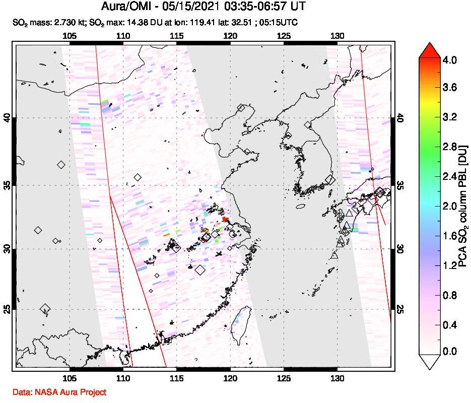 A sulfur dioxide image over Eastern China on May 15, 2021.