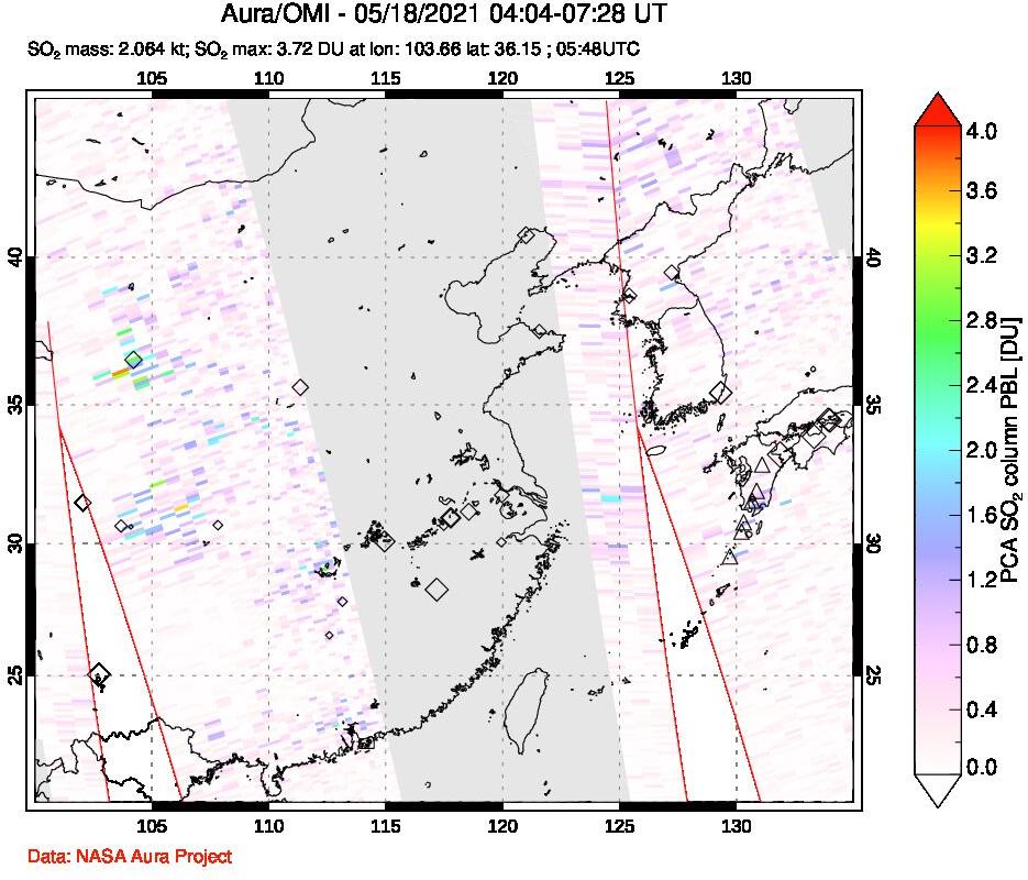A sulfur dioxide image over Eastern China on May 18, 2021.