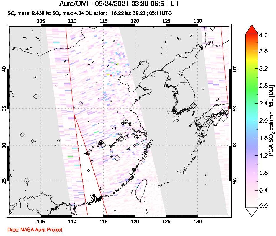 A sulfur dioxide image over Eastern China on May 24, 2021.
