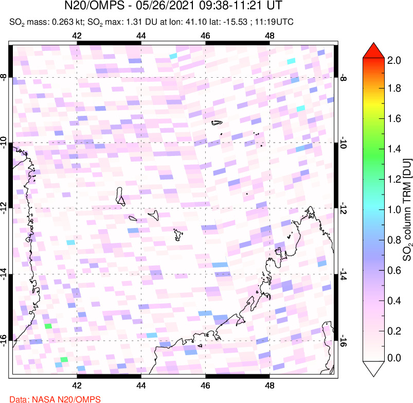 A sulfur dioxide image over Comoro Islands on May 26, 2021.