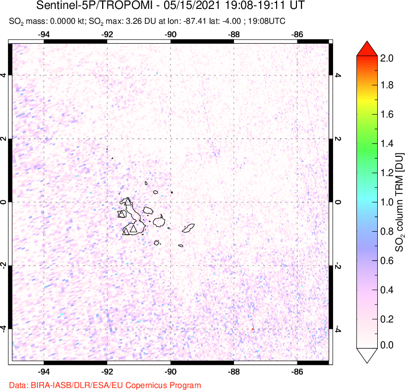 A sulfur dioxide image over Galápagos Islands on May 15, 2021.
