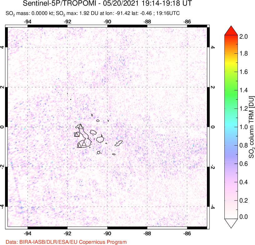A sulfur dioxide image over Galápagos Islands on May 20, 2021.