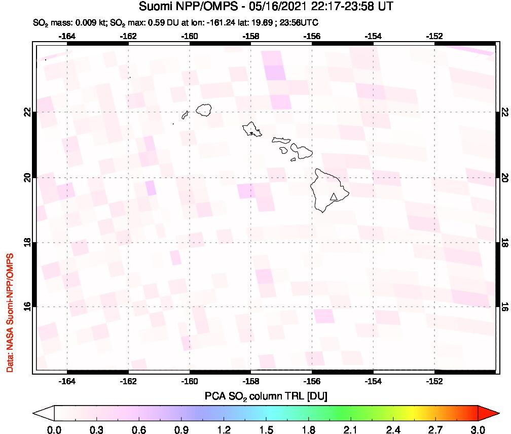 A sulfur dioxide image over Hawaii, USA on May 16, 2021.