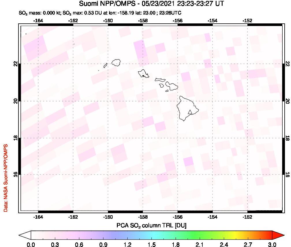 A sulfur dioxide image over Hawaii, USA on May 23, 2021.