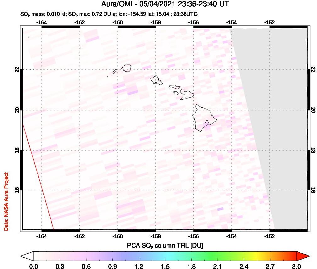 A sulfur dioxide image over Hawaii, USA on May 04, 2021.