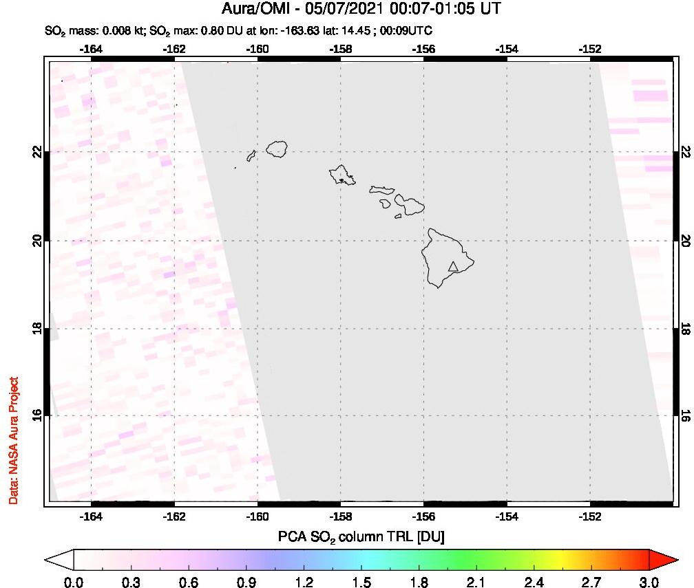A sulfur dioxide image over Hawaii, USA on May 07, 2021.
