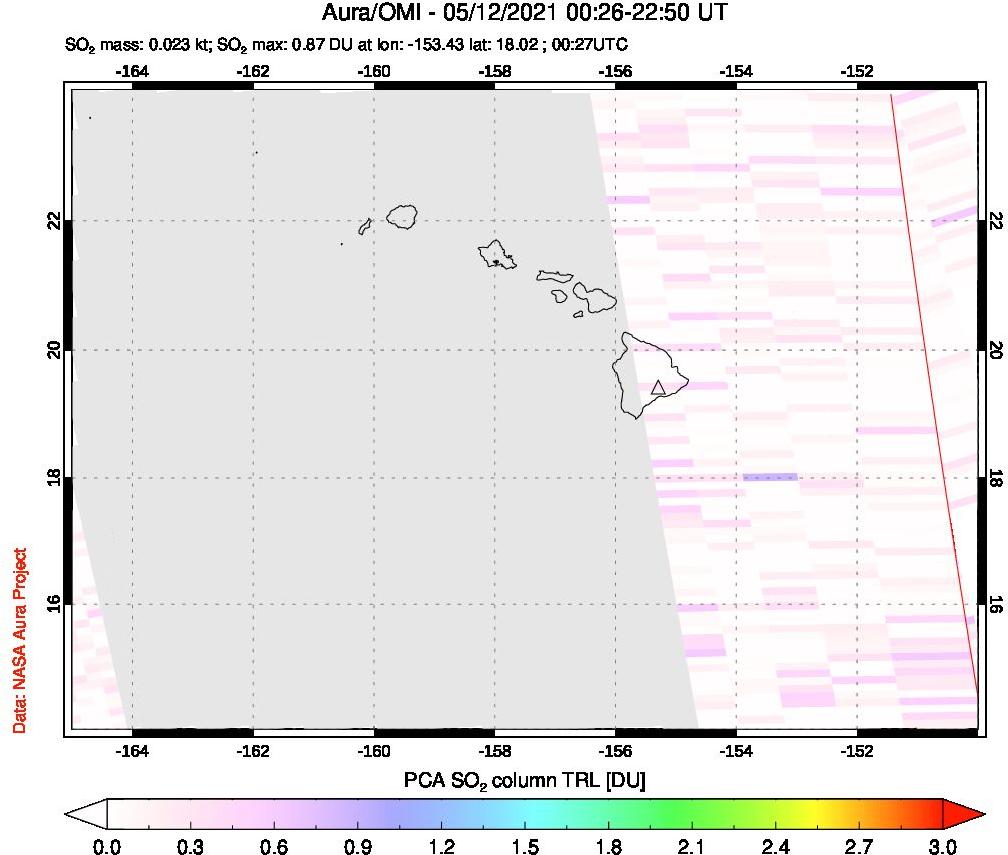 A sulfur dioxide image over Hawaii, USA on May 12, 2021.