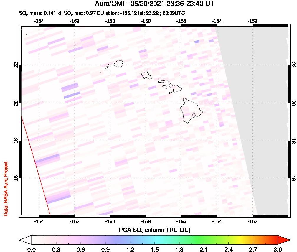 A sulfur dioxide image over Hawaii, USA on May 20, 2021.