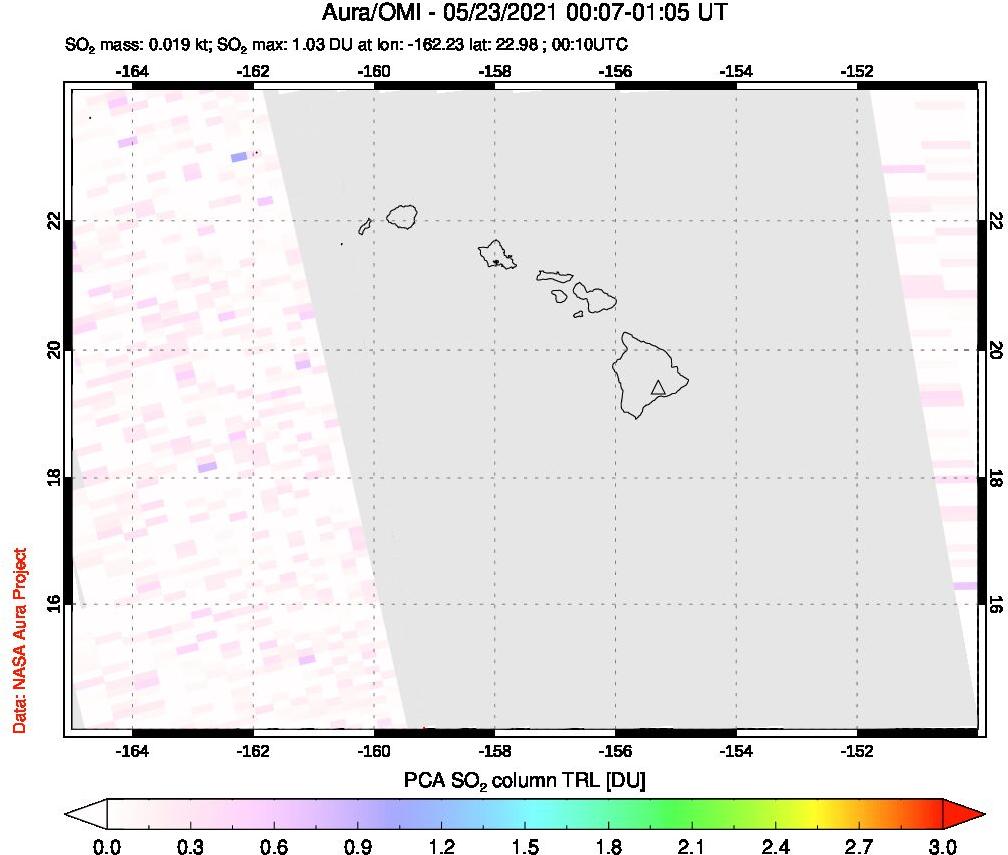 A sulfur dioxide image over Hawaii, USA on May 23, 2021.