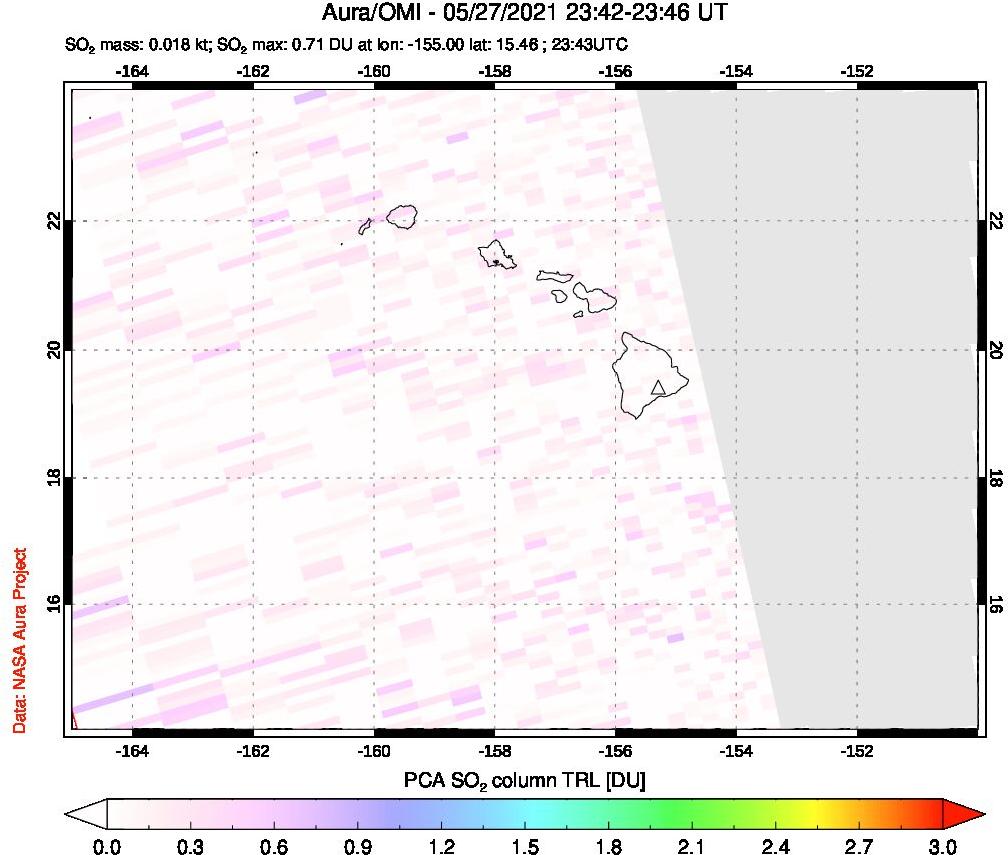 A sulfur dioxide image over Hawaii, USA on May 27, 2021.