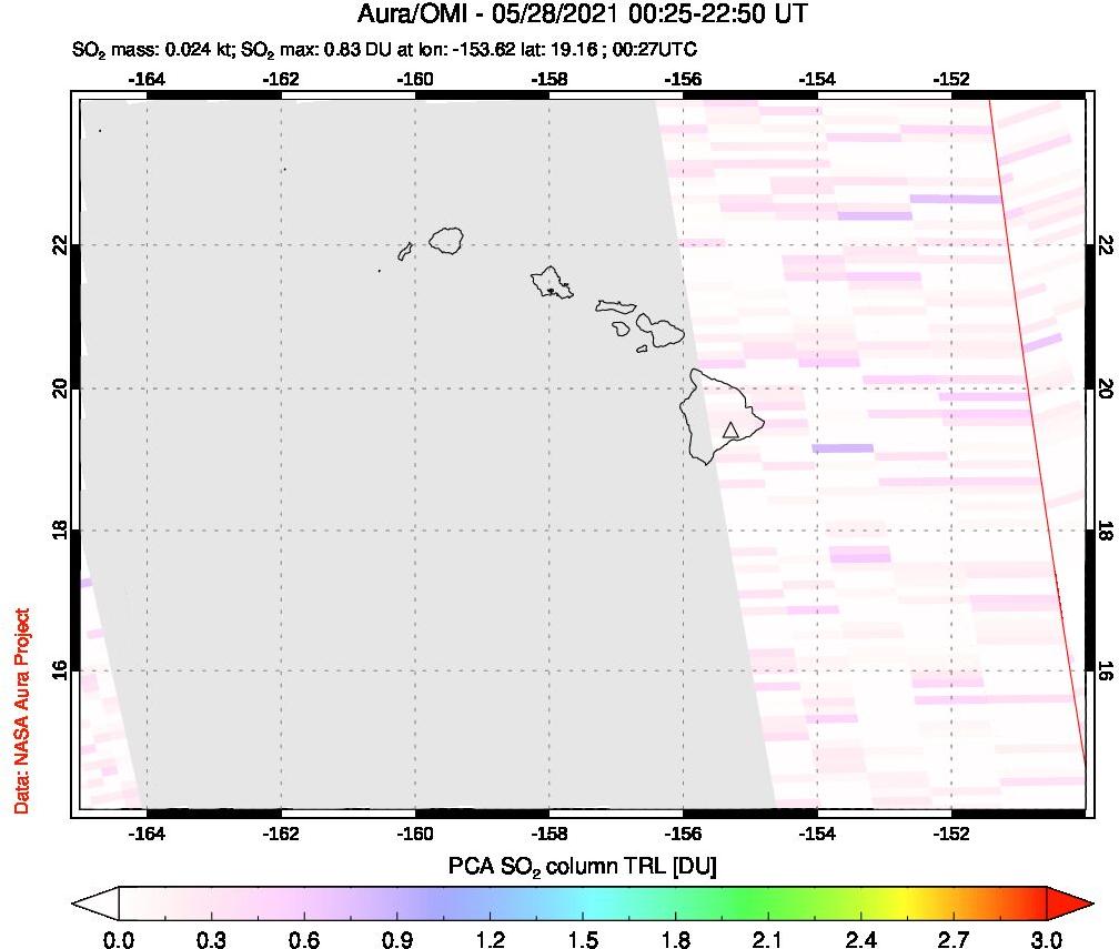 A sulfur dioxide image over Hawaii, USA on May 28, 2021.