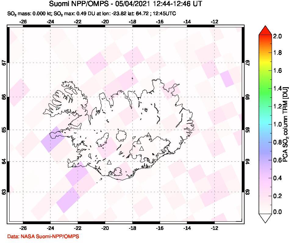 A sulfur dioxide image over Iceland on May 04, 2021.