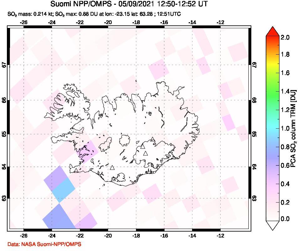 A sulfur dioxide image over Iceland on May 09, 2021.