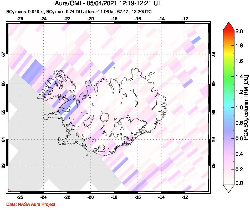 A sulfur dioxide image over Iceland on May 04, 2021.