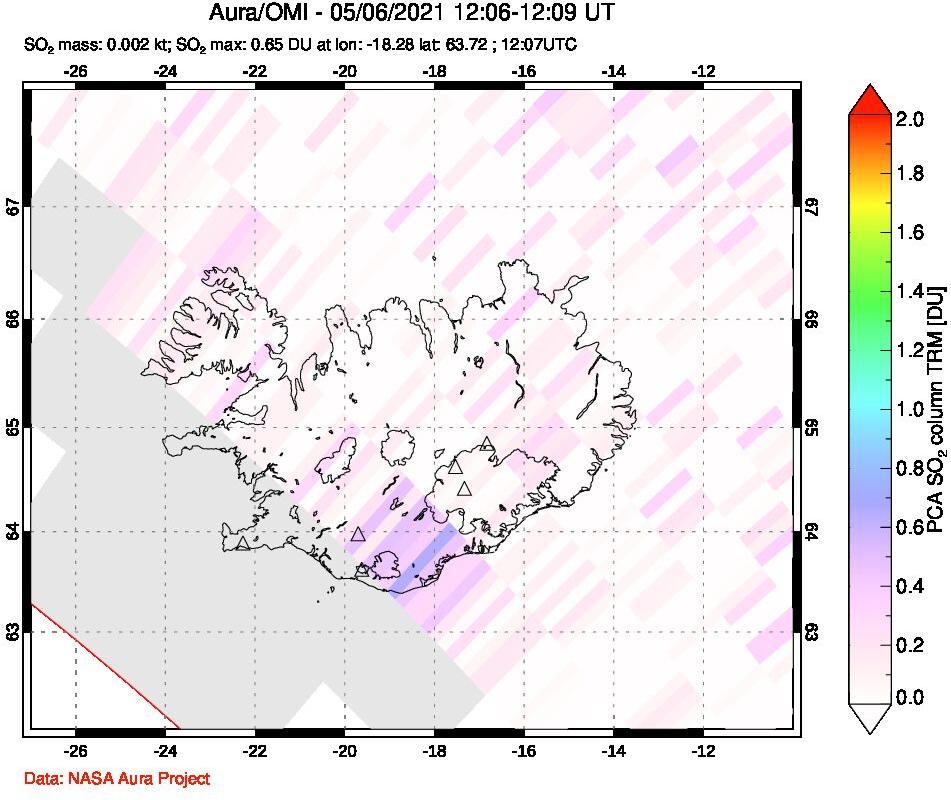 A sulfur dioxide image over Iceland on May 06, 2021.