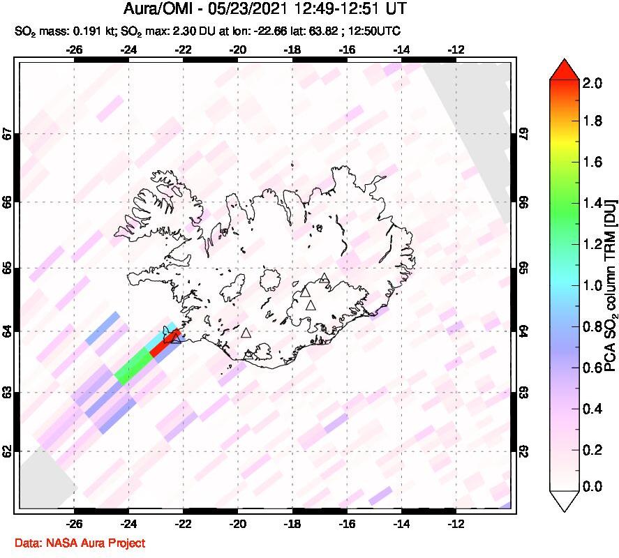 A sulfur dioxide image over Iceland on May 23, 2021.
