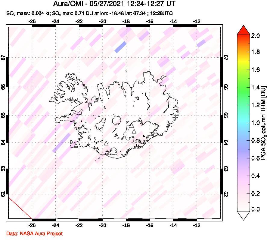 A sulfur dioxide image over Iceland on May 27, 2021.