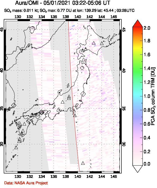 A sulfur dioxide image over Japan on May 01, 2021.